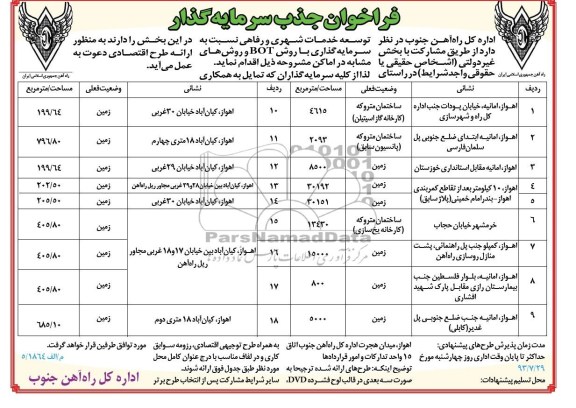 فراخوان جذب سرمایه گذار , فراخوان جذب سرمایه گذار سرمایه گذاری با روش BOT