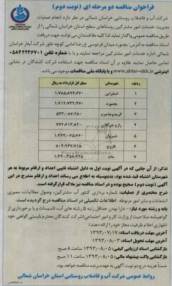 فراخوان مناقصه دو مرحله ای , فراخوان مناقصه دو مرحله ای انجام عملیات مدیریت خدمات امور مشترکین