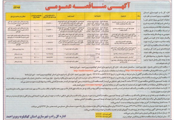 آگهی مناقصه عمومی , مناقصه تجدید خط کشی گرم آزاد راه ها و بزرگراهها 