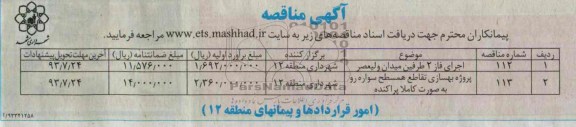 آگهی مناقصه, مناقصه اجرای فاز 2 طرفین میدان و بهسازی تقاطع همسطح سواره رو