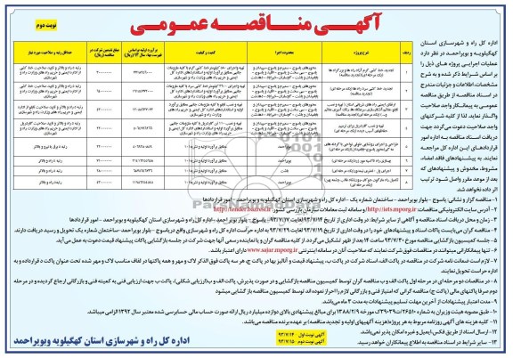 آگهی مناقصه عمومی , مناقصه تجدید خط کشی گرم آزاد راه ها و بزرگراهها 