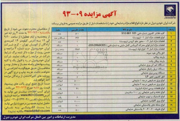 آگهی مزایده , مزایده فروش کلید فلاشر کامیون و ...