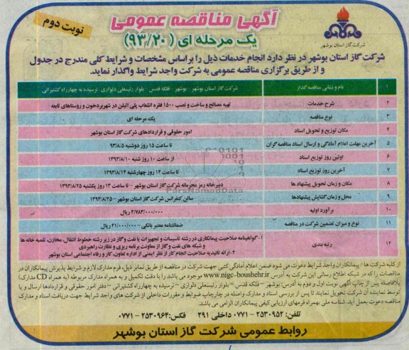 آگهی مناقصه عمومی یک مرحله ای,مناقصه تهیه مصالح و ساخت و نصب 1500 فقره انشعاب پلی اتیلن