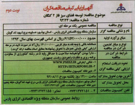 ارزیابی کیفی مناقصه گران , ارزیابی کیفی توسعه فضای سبز