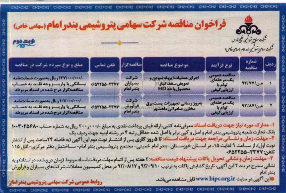 فراخوان مناقصه, مناقصه اجرای عملیات ایزوله نمودن و تعویض سقف انبار 