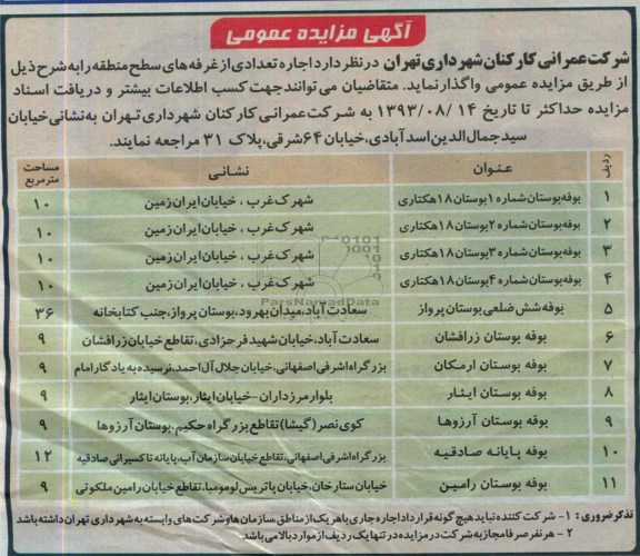 آگهی مزایده عمومی ,مزایده اجاره تعدادی از غرفه های سطح