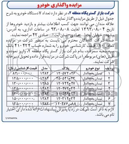مزایده,مزایده واگذاری خودرو