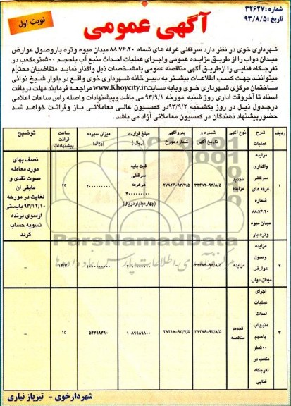 آگهی عمومی,مزایده سرقفلی غرفه های