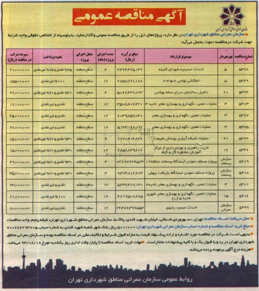 اگهی مناقصه عمومی, مناقصه احداث حسینیه