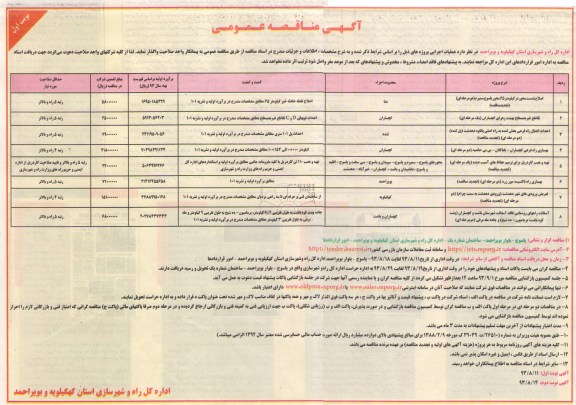 آگهی مناقصه عمومی , مناقصه اصلاح نشست محور در کیلومتر 65 