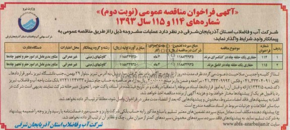اگهی فراخوان مناقصه عمومی , مناقصه حفاری یک حلقه