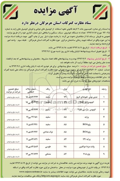 مزایده , مزایده اتومبیلهای دولتی و فروش اتومبیلهای زاید