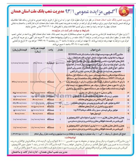 آگهی مزایده عمومی ,مزایده  ماشین آلات  فرسوده مستهلک 