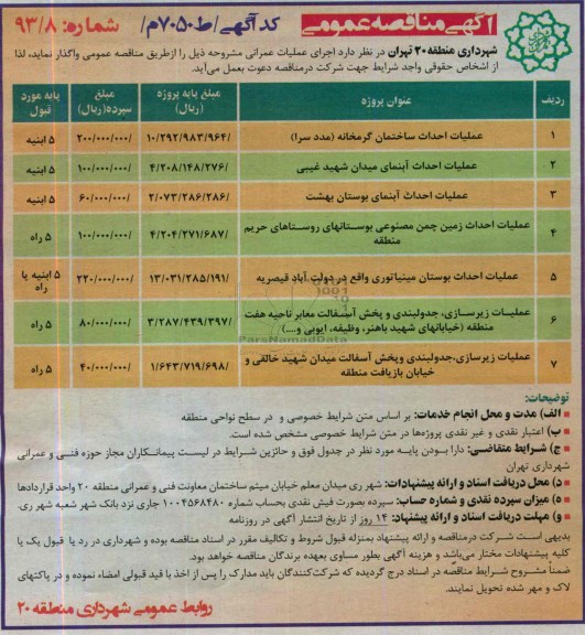 اگهی مناقصه عمومی , مناقصه عملیات احداث ساختمان 