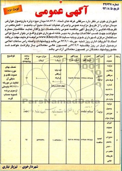 آگهی عمومی,مزایده سرقفلی غرفه های