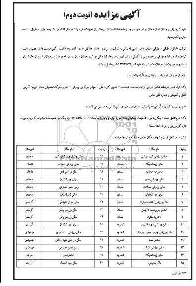 آگهی مزایده ,مزایده سالن ورزشی