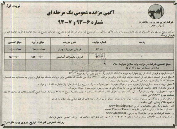 آگهی مزایده عمومی یک مرحله ای ,مزایده فروش کالای اسقاطی و راکد
