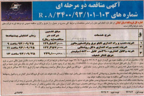 آگهی مناقصه دو مرحله ای , مناقصه  خرید , نصب و راه اندازی تابلو برق و ترانسفورماتور 
