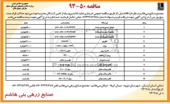 مناقصه, مناقصه نخ تایر