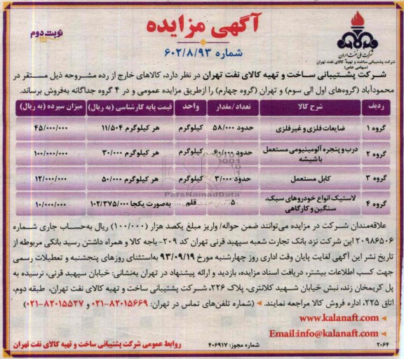 آگهی مزایده, مزایده کالاهای خارج از رده.