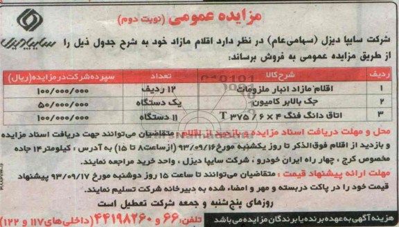 آگهی مزایده عمومی ,مزایده  اقلام مازاد انبار ملزومات 