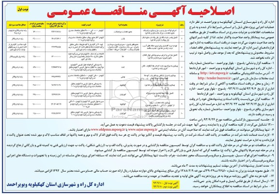 اصلاحیه آگهی مناقصه عمومی , مناقصه اجرای فوگ سیل و چیپ سیل و میکرو سرفیسینگ 