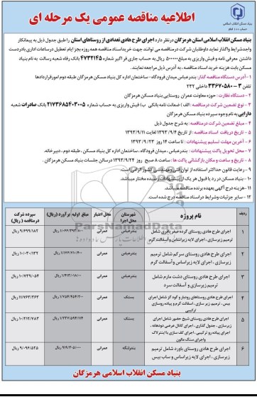 آگهی مناقصه , مناقصه اجرای طرح هادی تعدادی از روستاهای استان 