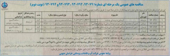 مناقصه عمومی یک مرحله ای, مناقصه  آبرسانی 