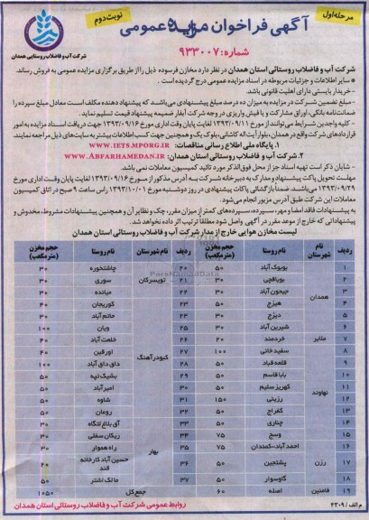 فراخوان مزایده عمومی , فراخوان مزایده عمومی فروش مخازن فرسوده