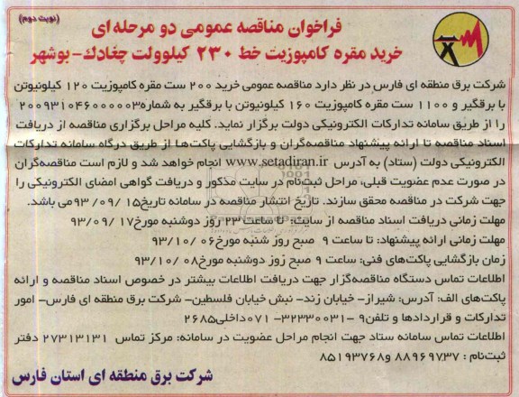 مناقصه خرید مقره کامپوزیت 