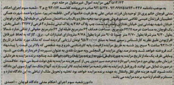 مزایده فروش سه دهنه مغازه و یکباب ساختمان