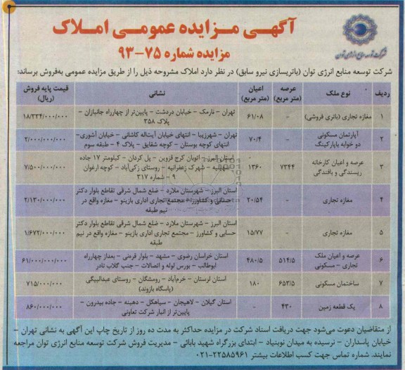 مزایده فروش املاک