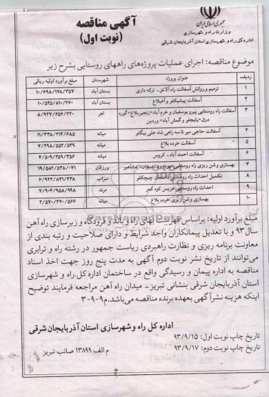 آگهی مناقصه , ممناقصه ترمیم و روکش آسفالت و ...