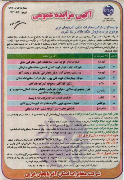 مزایده فروش املاک