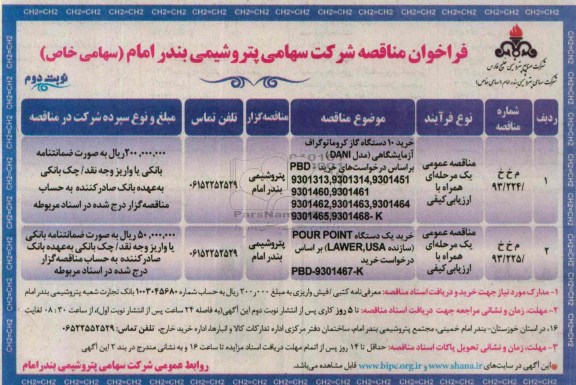فراخوان مناقصه , مناقصه خرید 10 دستگاه گاز کروماتوگراف