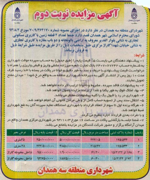 مزایده فروش دو قطعه زمین