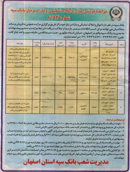 مزایده فروش اموال و املاک