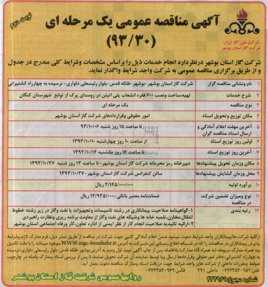 آگهی مناقصه عمومی یک مرحله ای,مناقصه تهیه، ساخت و نصب 600 فقره انشعاب پلی اتیلن