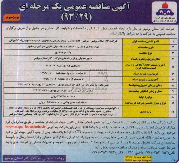 آگهی مناقصه عمومی یک مرحله ای,مناقصه تهیه، ساخت و نصب 800 فقره انشعاب پلی اتیلن