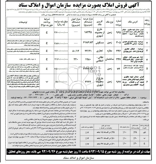 مزایده فروش املاک
