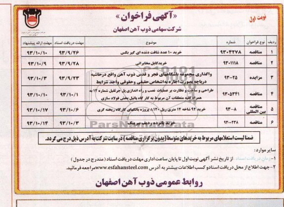 آگهی فراخوان,مناقصه  خرید 10 عدد شافت دنده ای گیربکس 