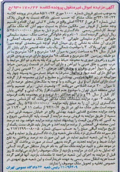 مزایده فروش ملک