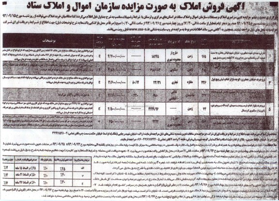 مزایده فروش املاک