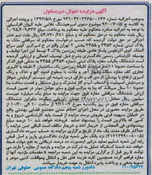 مزایده فروش مغازه