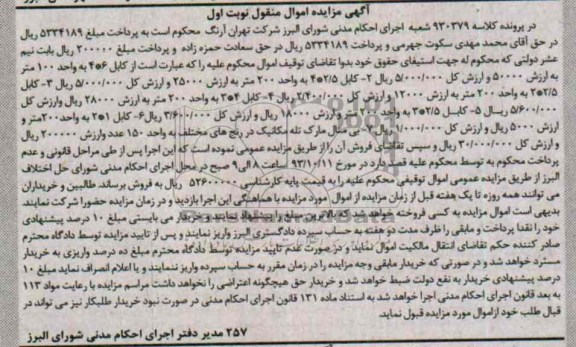 مزایده اموال منقول , مزایده اموال منقول کابل 6*4 به واحد 100 متر