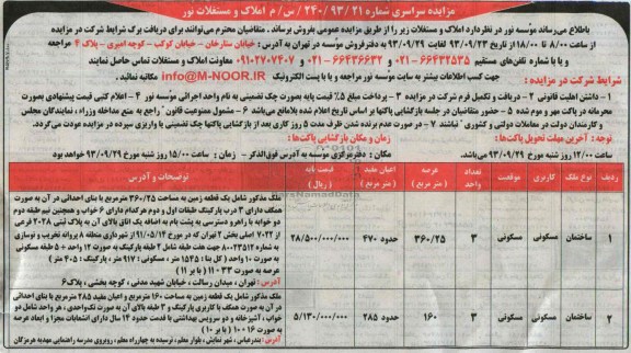 مزایده فروش املاک و مستغلات