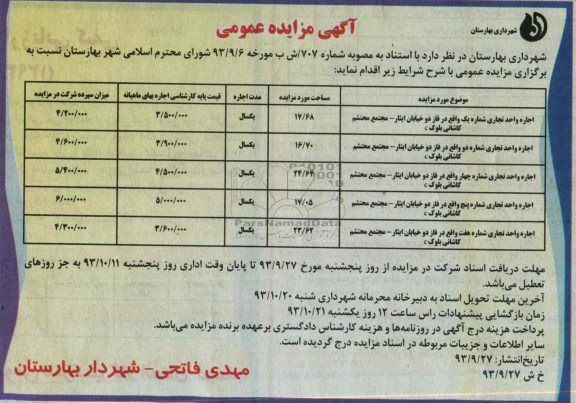 آگهی مزایده عمومی,مزایده اجاره واحد تجاری
