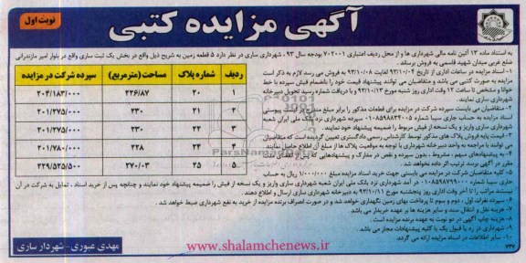 مزایده,فروش 5 قطعه زمین