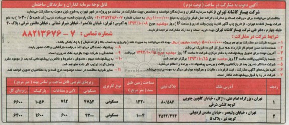 آگهی دعوت به مشارکت در ساخت , مناقصه مشارکت در ساخت دو پروژه 