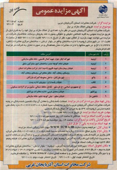مزایده فروش املاک